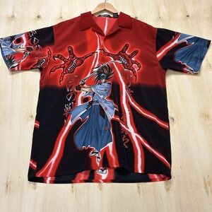 Vintage Y2K Million Guy Shirt Men Large Red Anime Samurai Short Sleeve Button Up